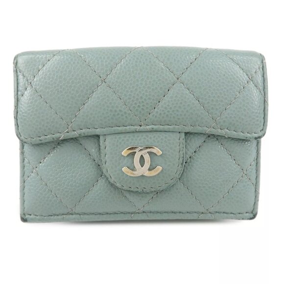 Authentic CHANEL Matelasse Caviar Skin Tri-fold Wallet Blue - Picture 1 of 16